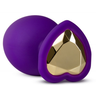 Фиолетовая анальная пробка Bling Plug Large с золотистым стразом - 9,5 см. фото 2