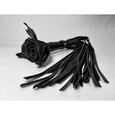 Черная кожаная плеть с розой в рукояти - 40 см., фото