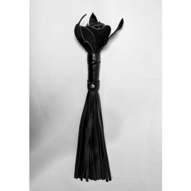 Черная кожаная плеть с розой в рукояти - 40 см. фото 3