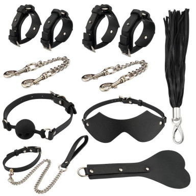 Оригинальный БДСМ-набор из 9 предметов в черной кожаной сумке, фото
