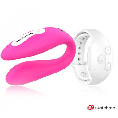 Розовый вибратор для пар с белым пультом-часами Weatwatch Dual Pleasure Vibe, фото