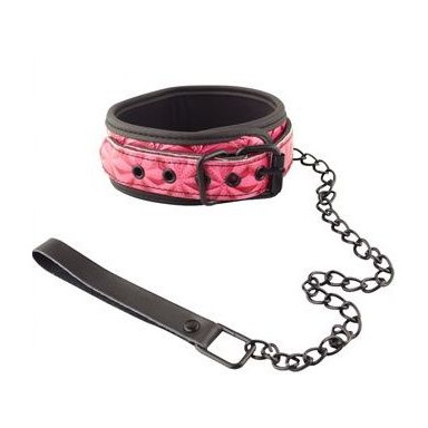 Розово-чёрный ошейник с поводком Collar With Leash, фото
