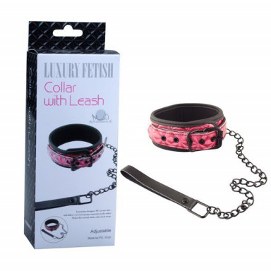 Розово-чёрный ошейник с поводком Collar With Leash фото 2