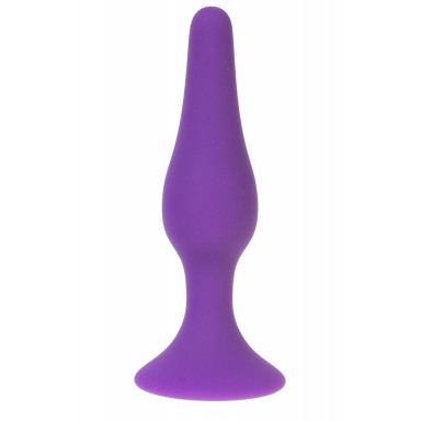 Фиолетовая силиконовая анальная пробка размера S - 10 см., фото