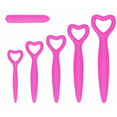 Набор розовых вагинальных расширителей с вибропулей Silicone Vaginal Dilator Set, фото