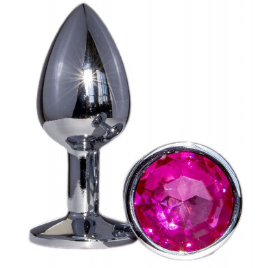 Металлическая анальная втулка с ярко-розовым кристаллом - 7,2 см., фото