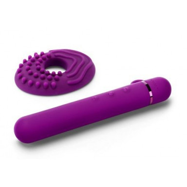 Фиолетовый мини-вибратор Le Wand Baton с текстурированной насадкой - 11,9 см., фото