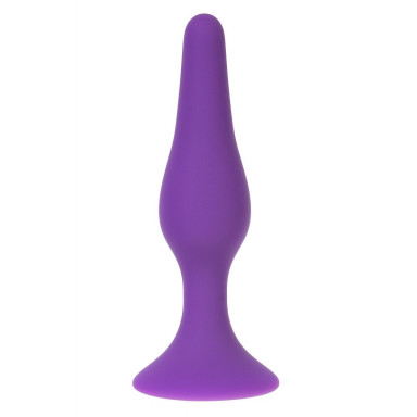 Фиолетовая силиконовая анальная пробка размера M - 11 см., фото