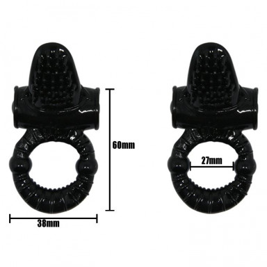 Чёрное эрекционное кольцо с вибрацией и щеточкой для клитора фото 4