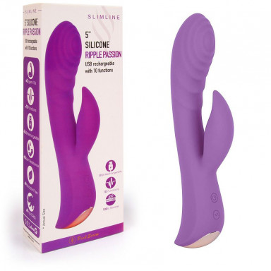 Фиолетовый вибромассажер-кролик 5 Silicone Ripple Passion - 19,1 см. фото 2