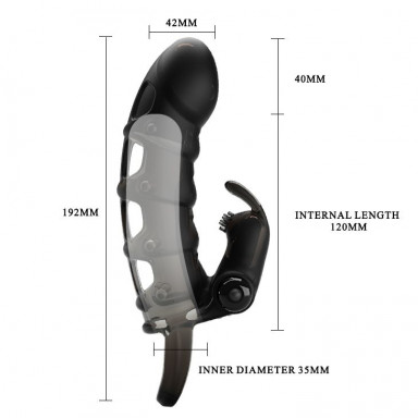 Черная закрытая насадка с подхватом мошонки и стимулятором клитора - 19,2 см. фото 5