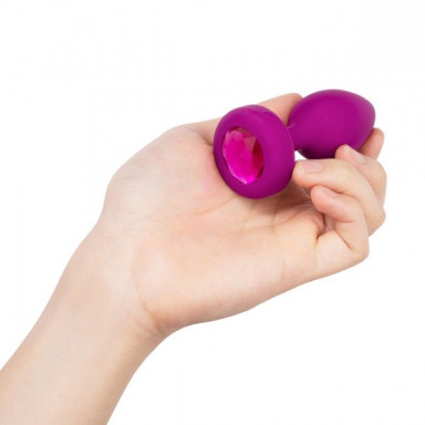 Ярко-розовая анальная вибровтулка с кристаллом Vibrating Jewel Plug S/M - 10 см., фото