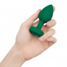 Зеленая анальная вибровтулка с кристаллом Vibrating Jewel Plug M/L - 10,5 см., фото