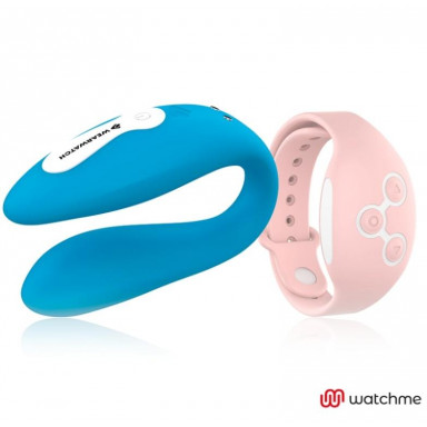 Голубой вибратор для пар с нежно-розовым пультом-часами Weatwatch Dual Pleasure Vibe, фото