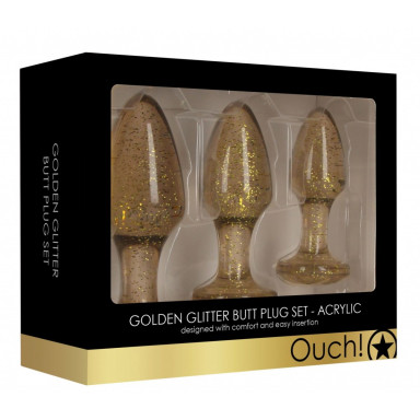 Набор из 3 золотистых анальных пробок Acrylic Goldchip Butt Plug Set фото 2