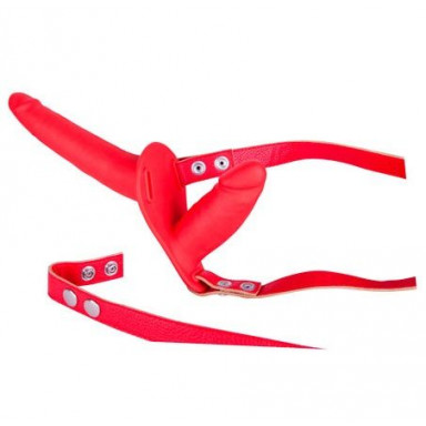 Красный страпон с вагинальной пробкой SEX COMPANION DUAL CLIMAX - 17 см., фото