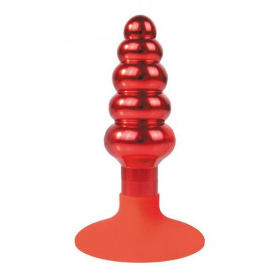 Красная анальная пробка-елочка с круглым ограничителем - 10 см., фото