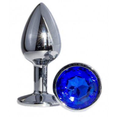 Металлическая анальная пробка с синим кристаллом - 7 см., фото
