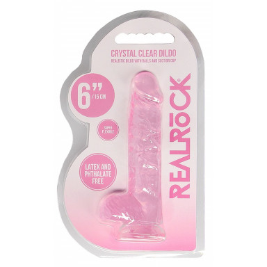 Розовый фаллоимитатор Realrock Crystal Clear 6 inch - 17 см. фото 3