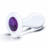 Стеклянная анальная пробка с фиолетовым стразом - 9 см., фото