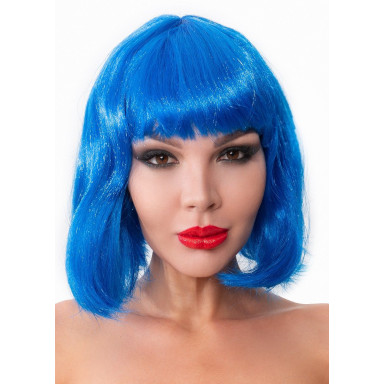 Синий парик-каре с челкой, фото