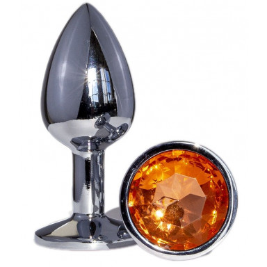 Металлическая анальная втулка с оранжевым кристаллом - 7,2 см., фото