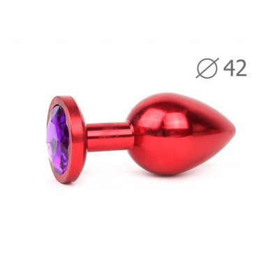 Коническая красная анальная втулка с кристаллом фиолетового цвета - 9,3 см., фото