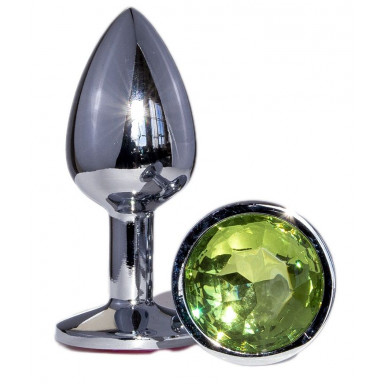 Металлическая анальная втулка с зеленым кристаллом - 7,2 см., фото