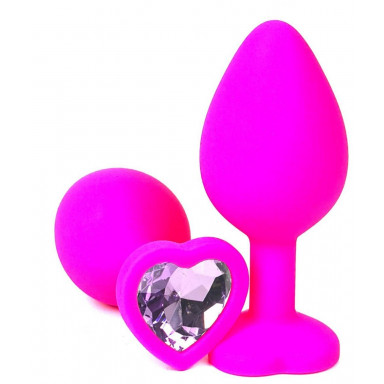 Розовая силиконовая пробка с сиреневым кристаллом-сердечком - 8 см., фото