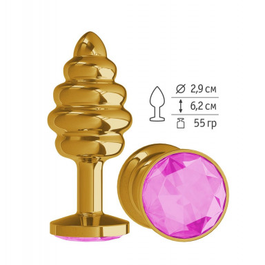 Золотистая пробка с рёбрышками и розовым кристаллом - 7 см., фото