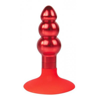 Красная анальная пробка-елочка с круглым ограничителем - 9 см., фото