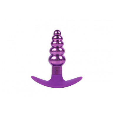 Фиолетовая анальная втулка из металла и силикона - 9,6 см., фото