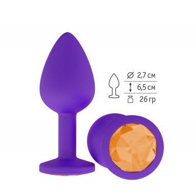 Фиолетовая силиконовая пробка с оранжевым кристаллом - 7,3 см., фото