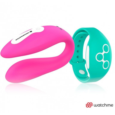 Розовый вибратор для пар с зеленым пультом-часами Weatwatch Dual Pleasure Vibe, фото