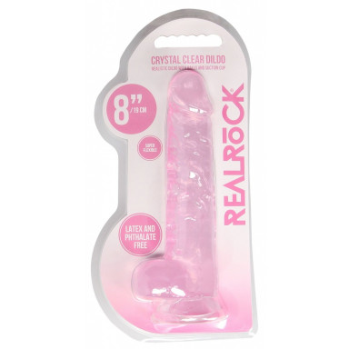 Розовый фаллоимитатор Realrock Crystal Clear 8 inch - 21 см. фото 3