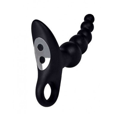 Черный силиконовый анальный вибромассажер-ёлочка с колечком-ограничителем, фото