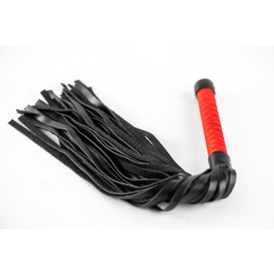 Черная кожаная плеть с красной ручкой - 50 см. фото 4