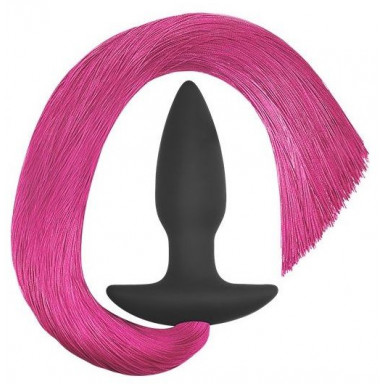 Черная анальная пробка с розовым хвостом Silicone Anal Plug with Pony Tail, фото