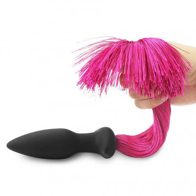 Черная анальная пробка с розовым хвостом Silicone Anal Plug with Pony Tail фото 4
