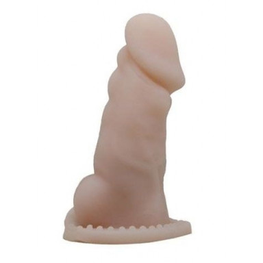 Телесная закрытая насадка на пенис с вибрацией - 13,3 см., фото