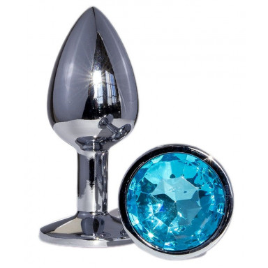 Металлическая анальная втулка с голубым кристаллом - 7,2 см., фото