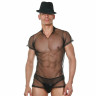 Сексуальный мужской комплект-сетка: футболка и слипы, S-M, черный, фото