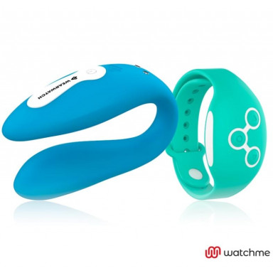 Голубой вибратор для пар с зеленым пультом-часами Weatwatch Dual Pleasure Vibe, фото