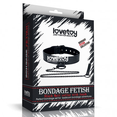 Черный ошейник Bondage Fetish Black Matt Collar With Leash с цепочкой-поводком фото 4