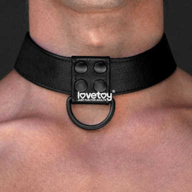 Черный ошейник Bondage Fetish Black Matt Collar With Leash с цепочкой-поводком фото 5