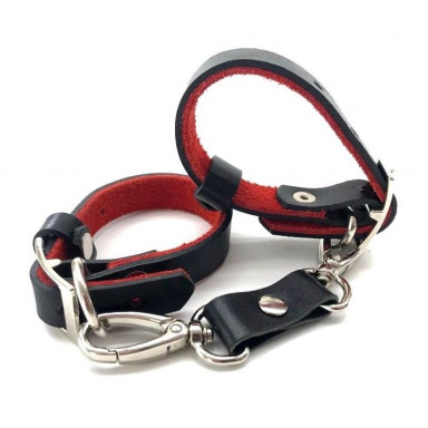 Черно-красные узкие кожаные наручники Provokator, фото