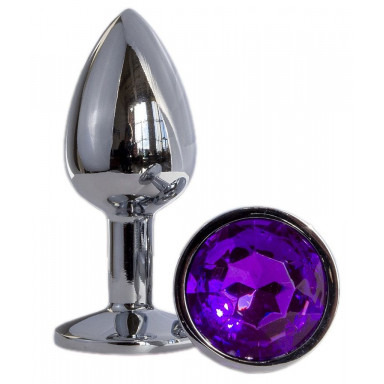 Металлическая анальная втулка с фиолетовым кристаллом - 7,2 см., фото