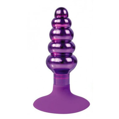 Фиолетовая анальная пробка-елочка с круглым ограничителем - 10 см., фото