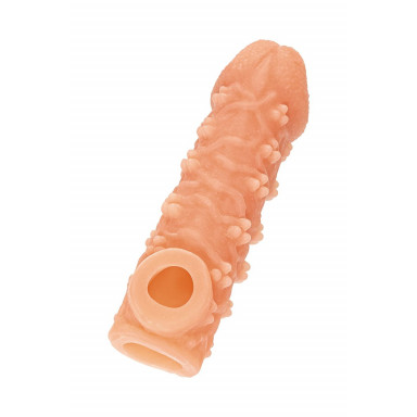 Телесная закрытая насадка с пучками шишечек Cock Sleeve Size M - 15,6 см. фото 4