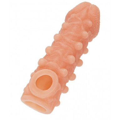 Телесная закрытая насадка с шариками Cock Sleeve Size M - 15,6 см., фото